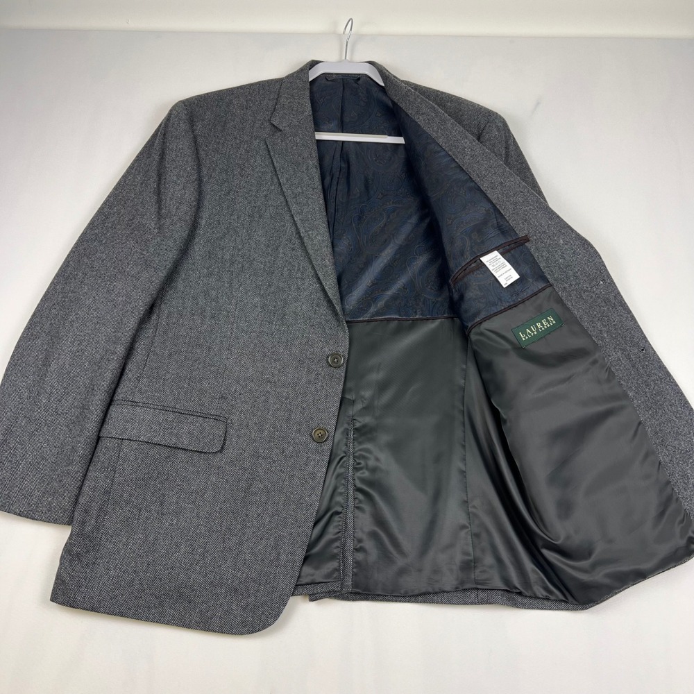 Lauren Ralph Lauren Blazer 43R Grey Wool Cashmere Herringbone Sport Coat‎